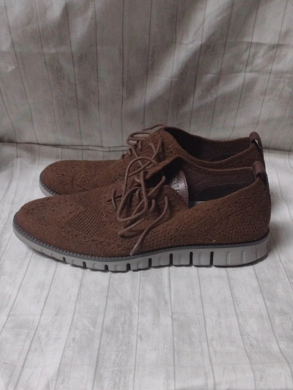 Cole Haan ZERØGRAND Brown Knit Lace-Up Shoes (J1114)